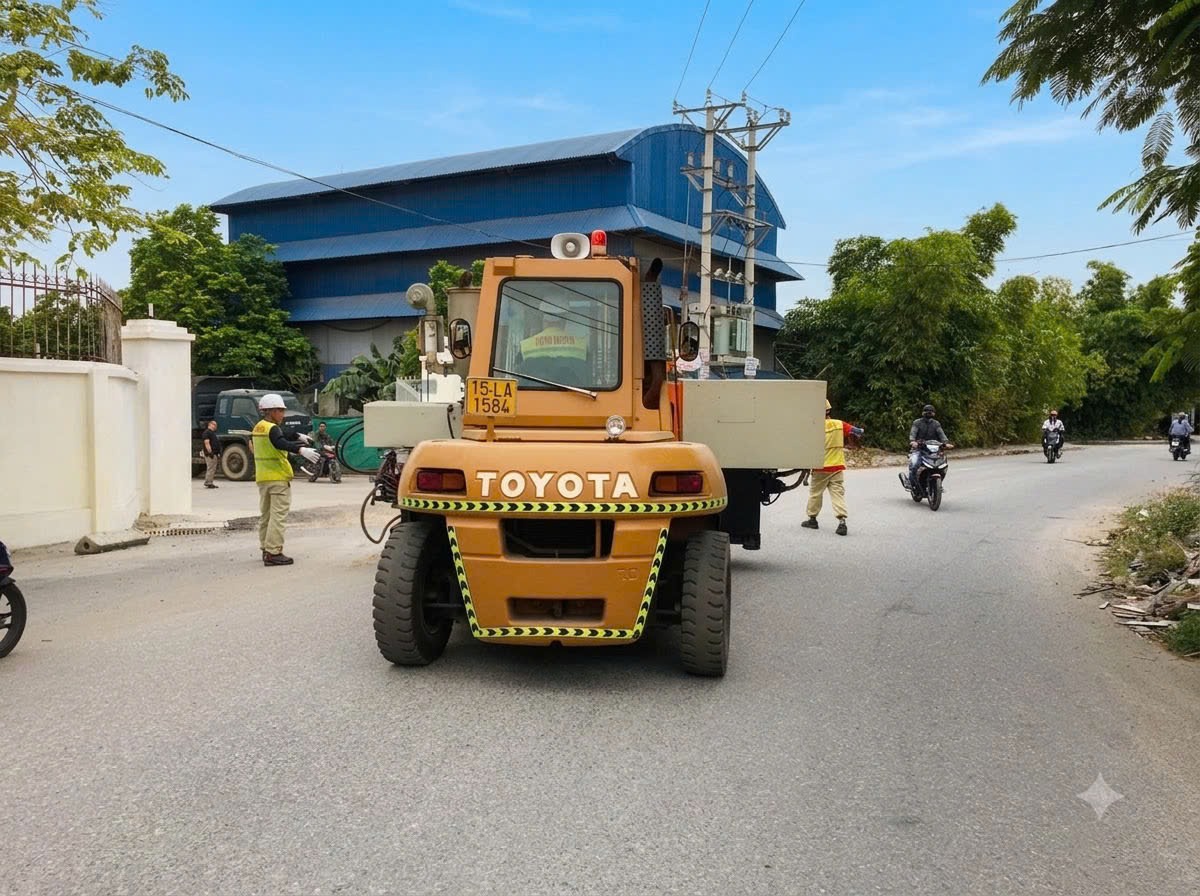 hoa tiêu an toàn phân luồng giao thông dẫn hướng xe nâng chở máy qua cửa xưởng tại KCN Bỉm Sơn Thanh Hóa 1 - ASIA-APPOLO hoa tiêu an toàn phân luồng giao thông dẫn hướng xe nâng chở máy qua cửa xưởng tại KCN Bỉm Sơn Thanh Hóa 1 - ASIA-APPOLO